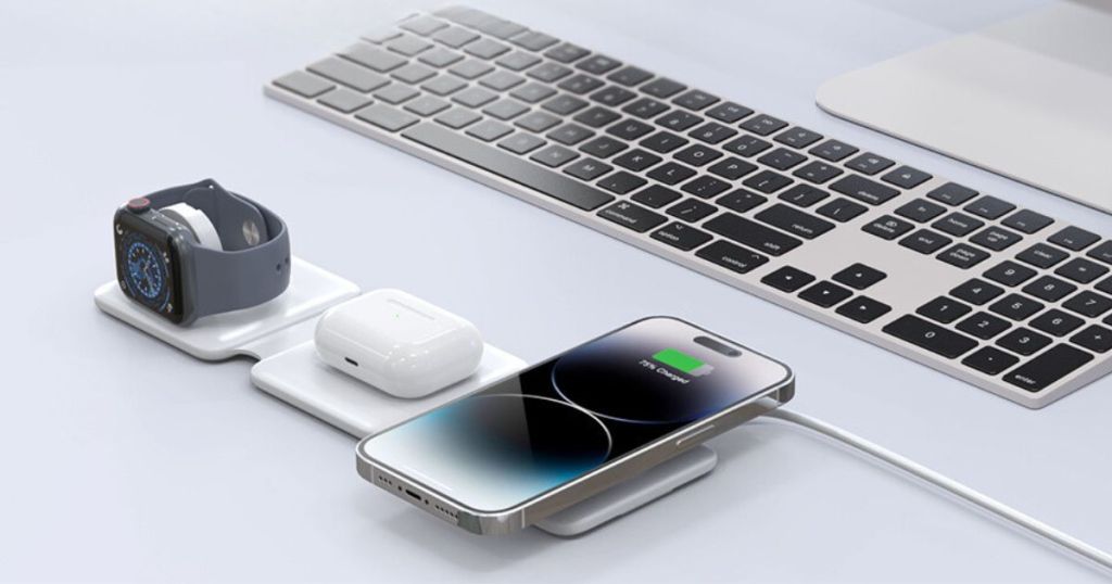 3 pad wireless charging dock with iwatch, airpods and iphone charging