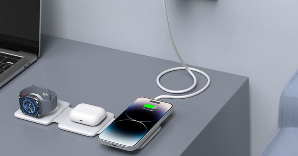 3 pad wireless charging dock with iwatch, airpods and iphone charging