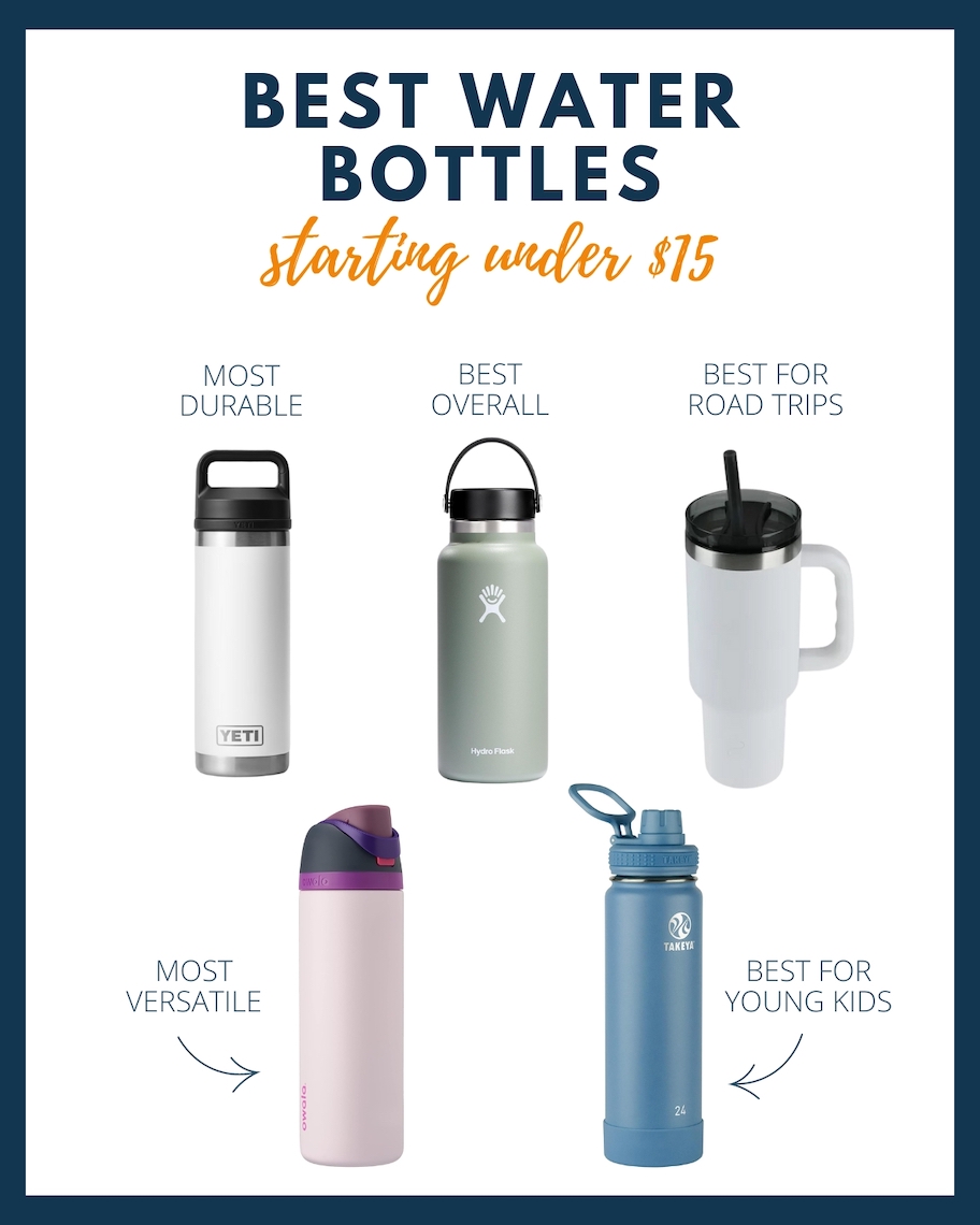 graphic of best water bottles starting under $15 