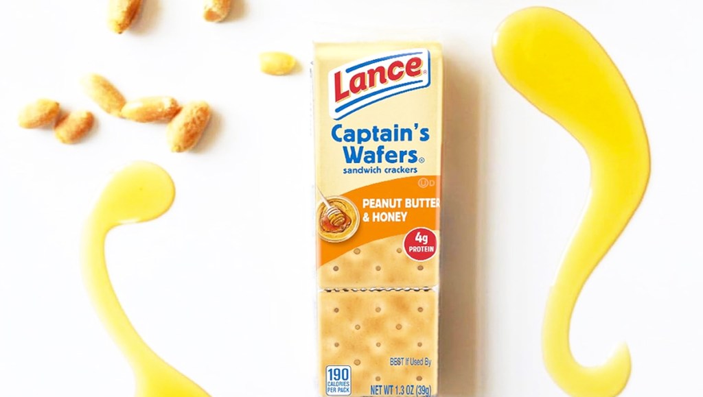 pack of Lance Sandwich Crackers with peanuts and honey around it