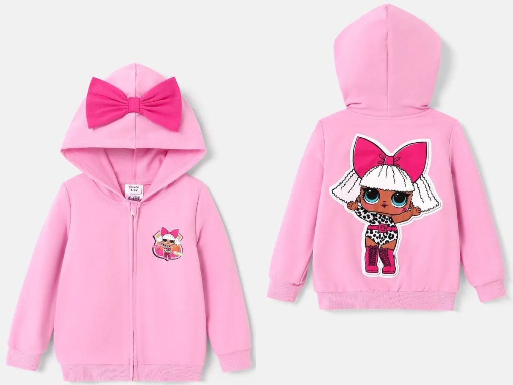 Front and back of an toddler LOL surprise hoodie