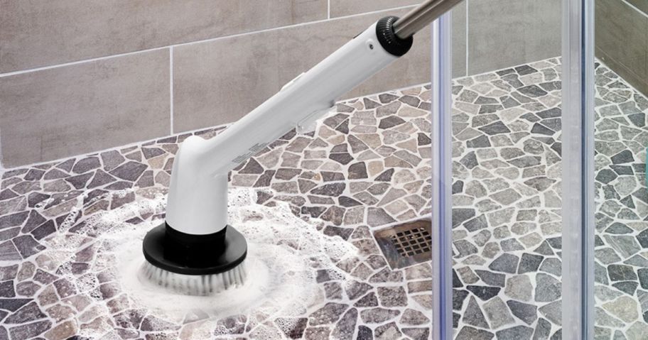 scrubber spin brush cleaning shower floor
