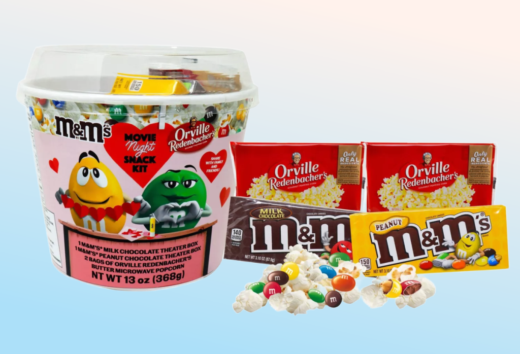 An M&M Movie Date Night bundle which is one of the best food gift baskets for $10 or under