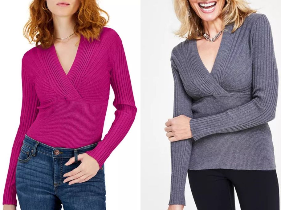 Stock images of two women wearing I.N.C. International Concepts sweaters