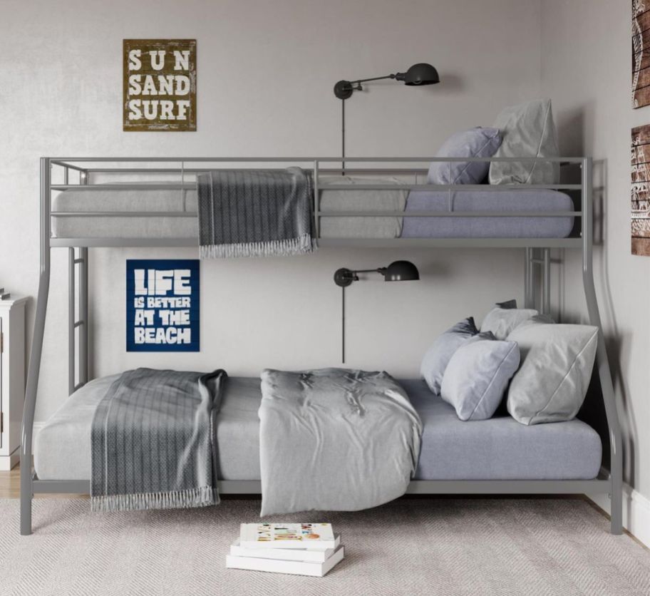 a Twin over Full Metal Bunk Bed in silver