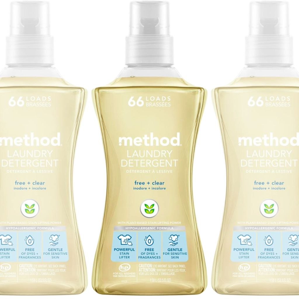 Method Liquid Laundry Detergent bottles on a white background