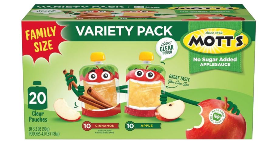 Mott's No Sugar Added Applesauce Pouches Variety Pack box stock image