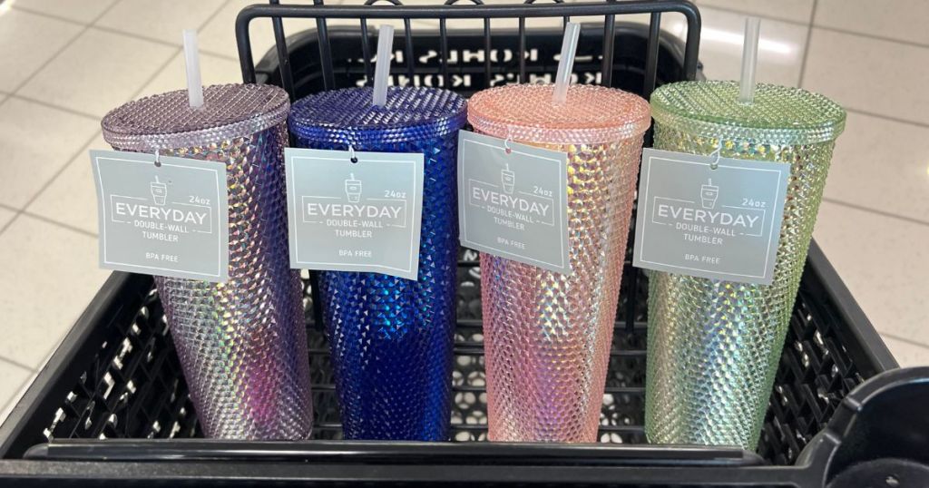 kohl's shopping cart with 4 Studded Tumblers lined up in the front of the basket