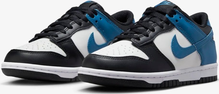 black, white, and blue nike sneakers