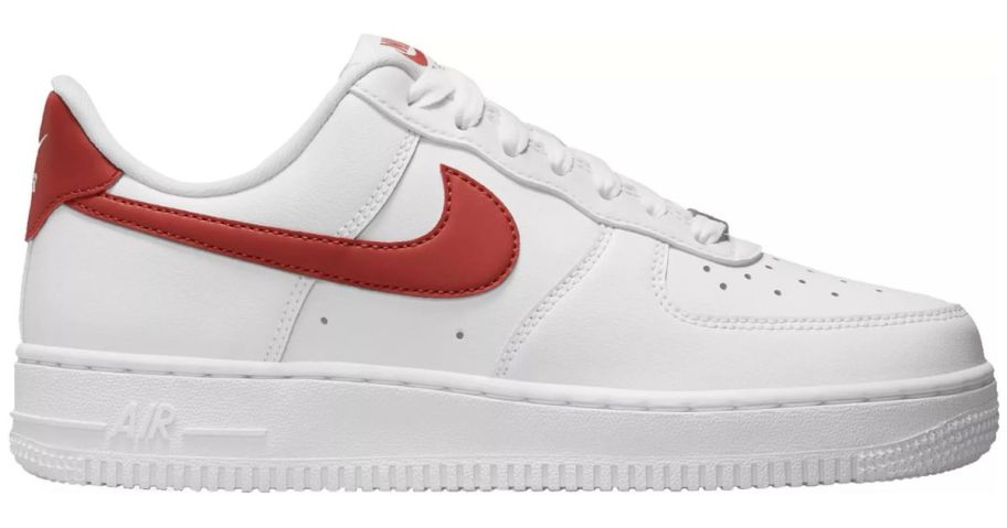 A white and red Nike Women's Air Force 1 '07 Shoe