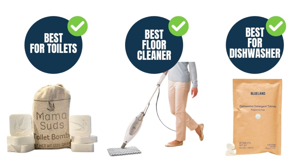 graphic with best toilet floor and dishwasher cleaner