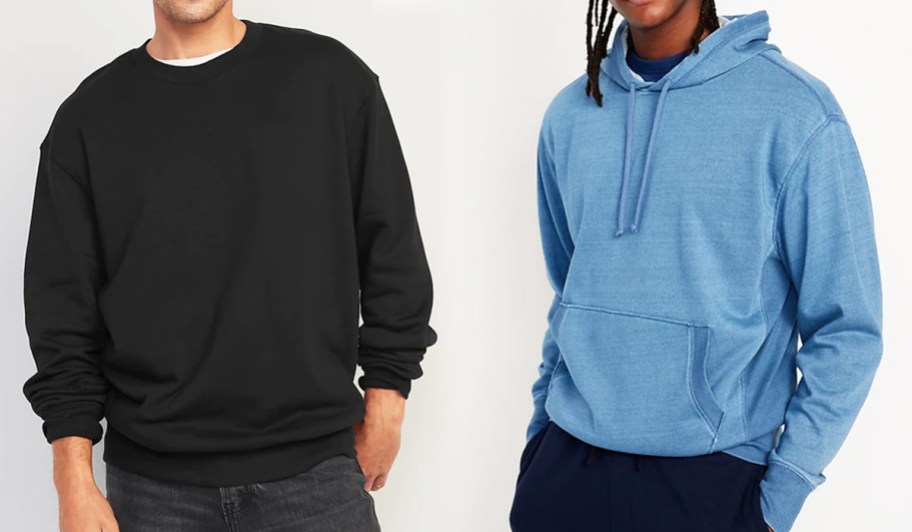 two men in black and blue sweatshirts