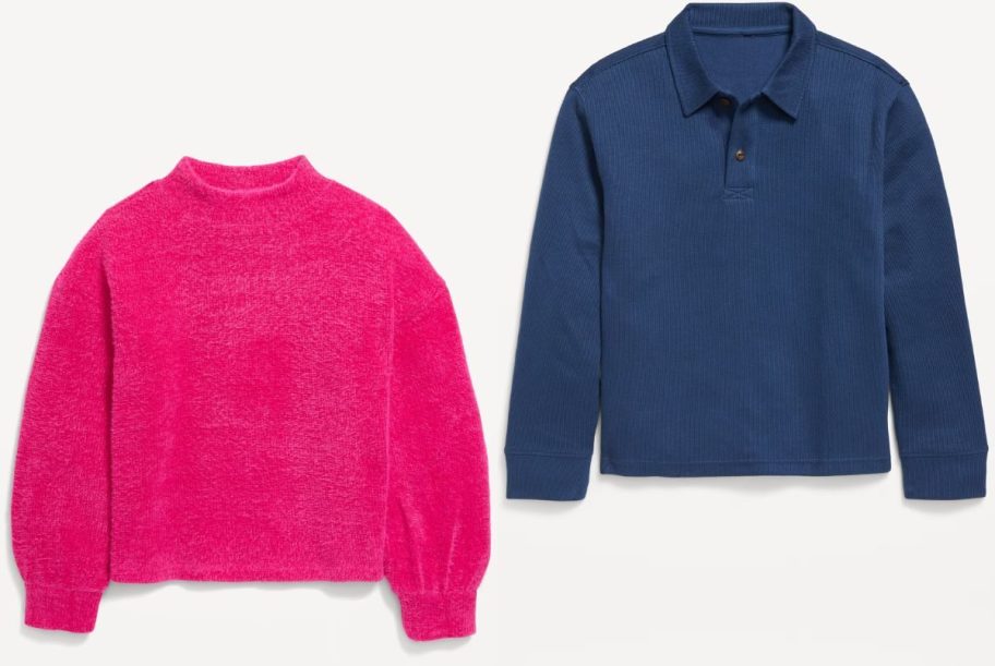 Stock images of two kids sweaters from Old Navy