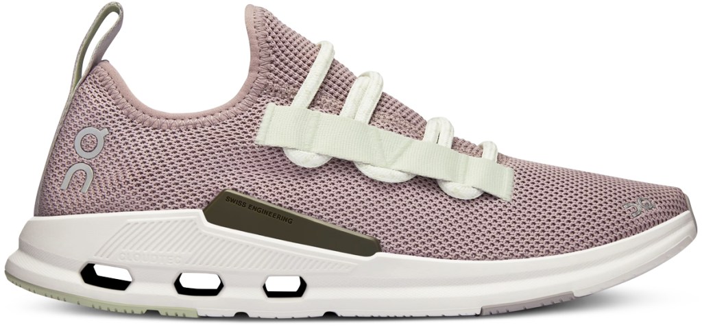 dusty pink and white running shoe