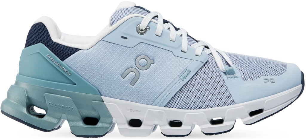 light blue and white running shoe