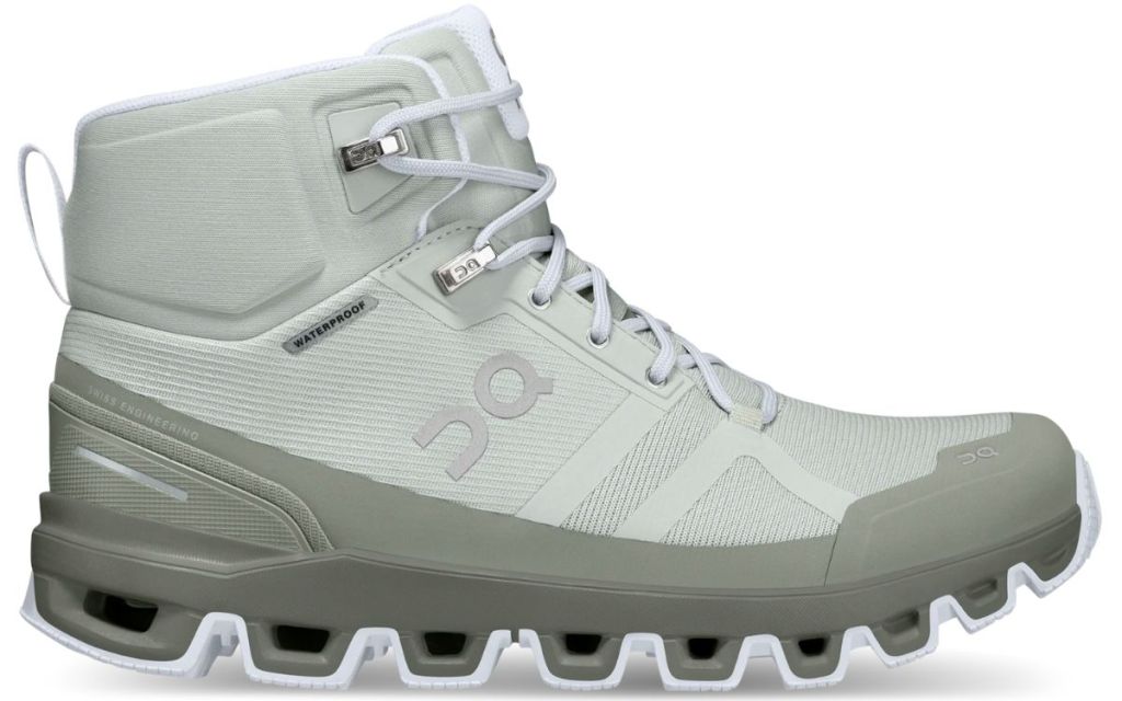 a gray lace up waterproof boot