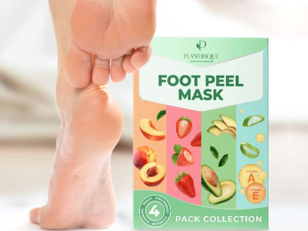 Smooth feet next to a Plantifique Foot Peal Mask