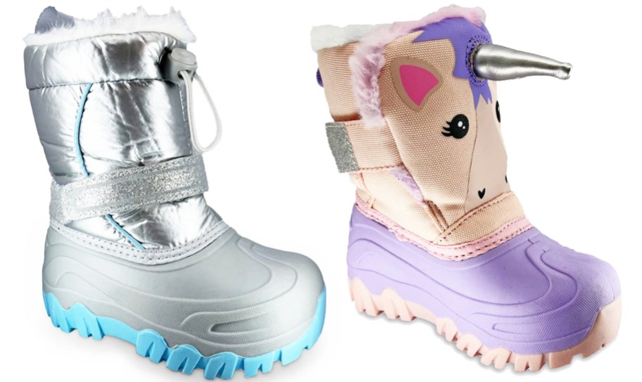 two pairs of girls snow boots