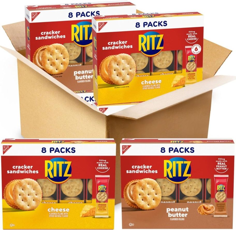 RITZ Peanut Butter Sandwich & Cheese Sandwich Crackers Variety Packs 