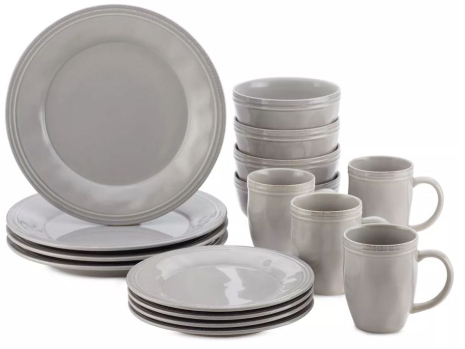 Rachel Ray Cucina Sea Salt Grey 16-Piece Stoneware Dining Set