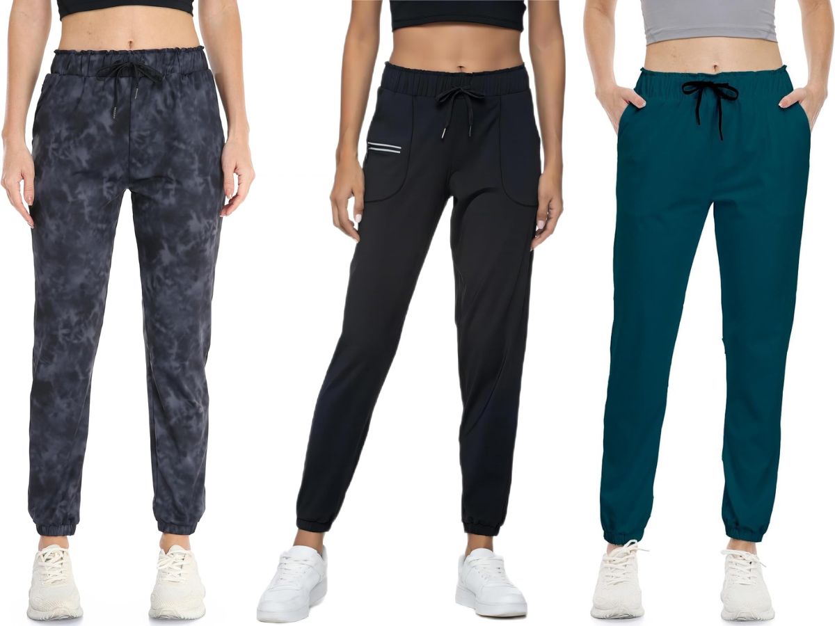 3 Women wearing Lightweight Joggers Pants with Pockets