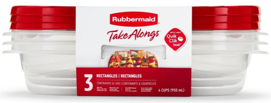  3 Pack of 4 cup rubbermaid takealongs with red lids