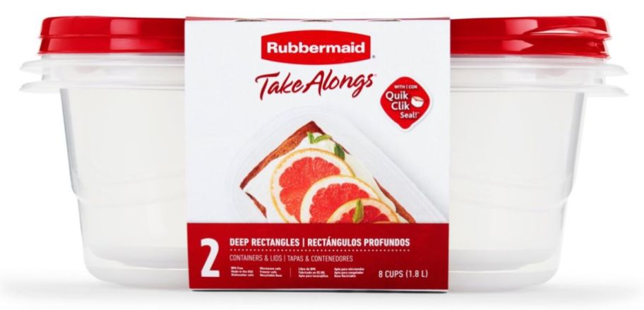  2 Pack of 8 cup rubbermaid takealongs with red lids
