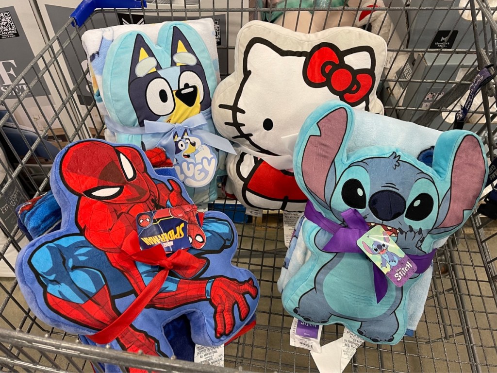 Kids Pillow Pocket Throw 2-Piece Set in Bluey, Spider-Man, Hello-Kitty, or Stitch