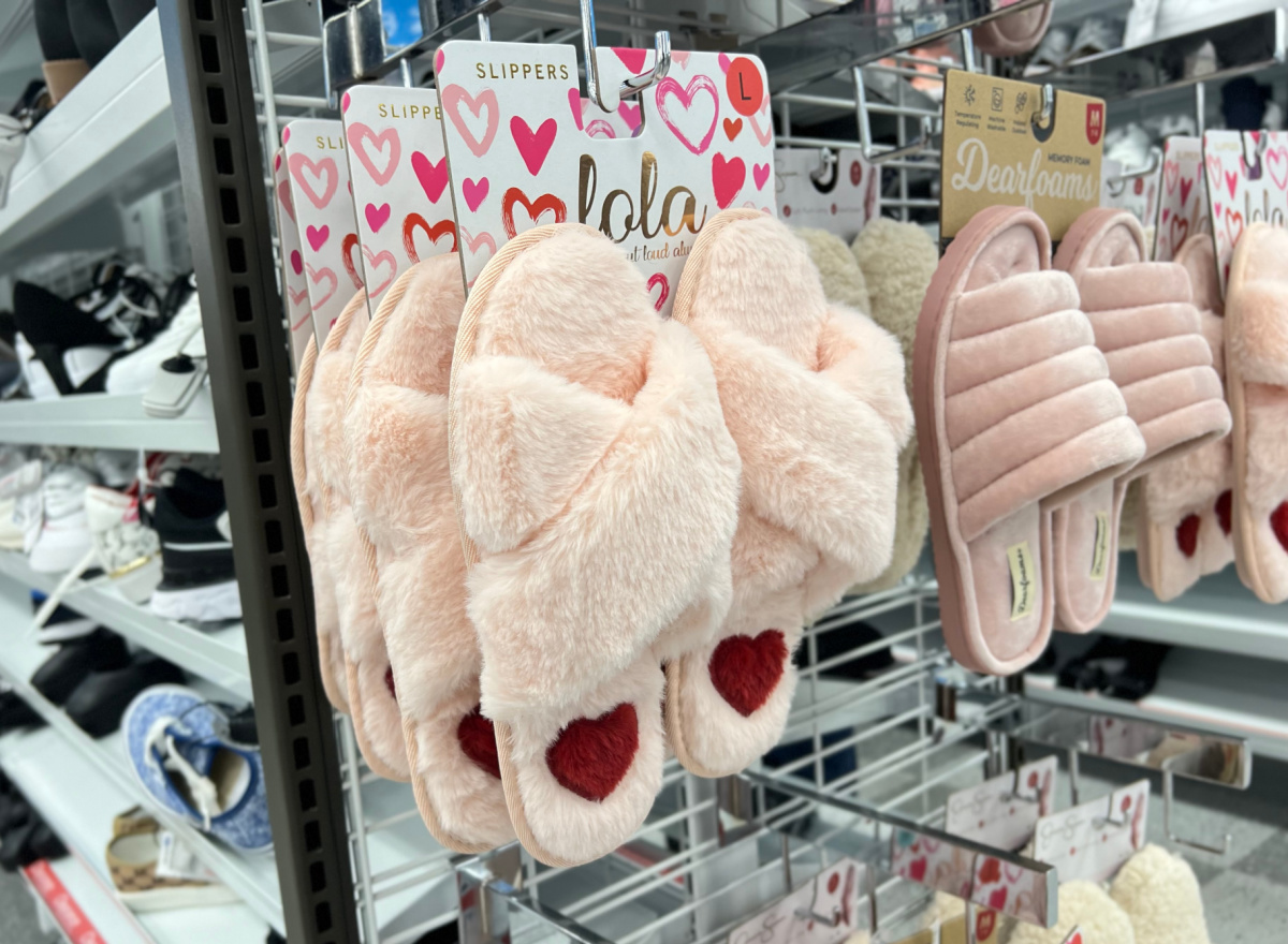 A rack of slippers at a ROSS Dress for Less store, which often hosts the ROSS 49¢ sale