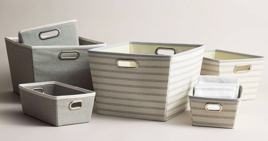 fabric storage totes in various colors and sizes