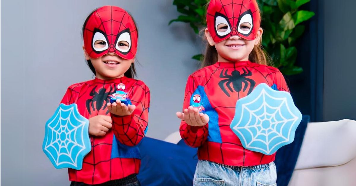 Spidey and His Amazing Friends Kids Dress-Up Kit being worn by two children