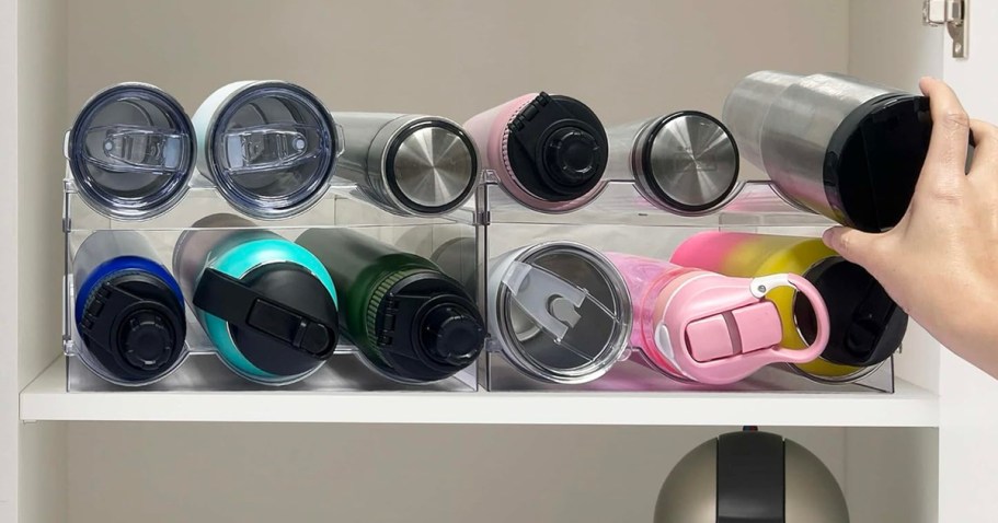 Water Bottle Organizer Just $14.99 on Amazon | Fits 12 Large Bottles, Tumblers, & More