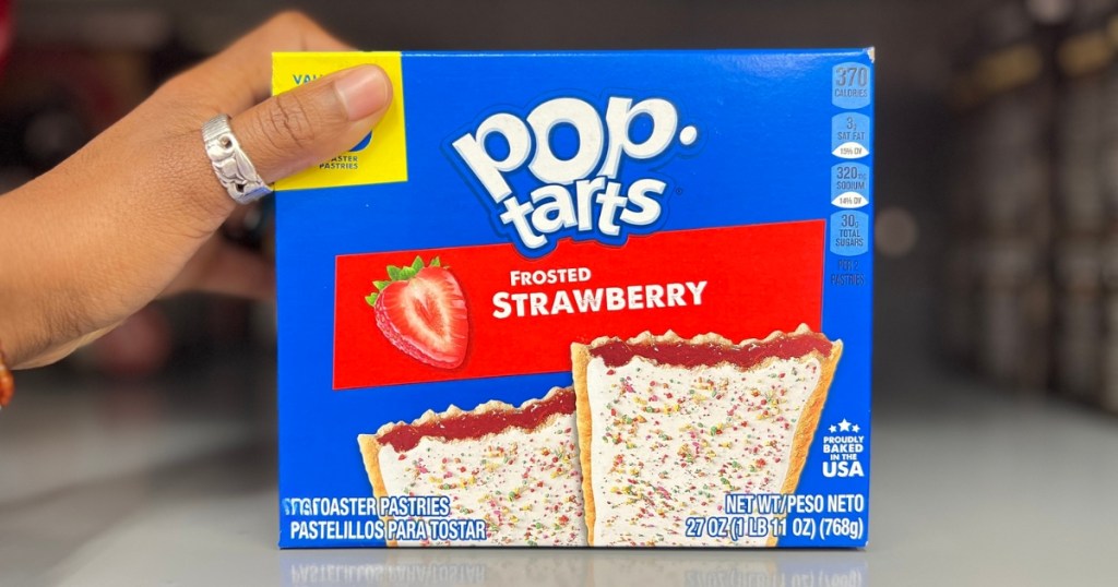 two boxes of strawberry pop-tarts on store shelf