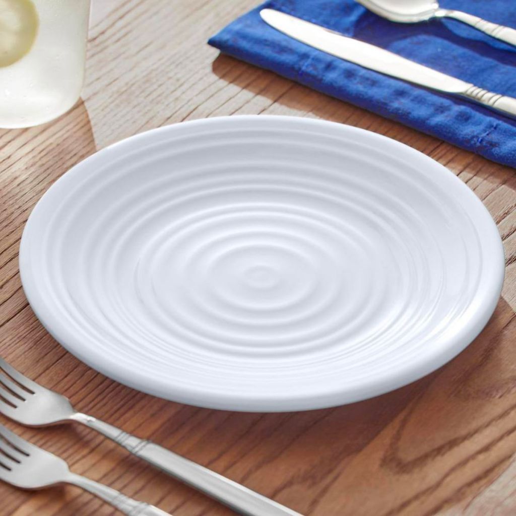 StyleWell Taryn Melamine salad/dessert Plate in Ribbed white in a place setting on a dinning table