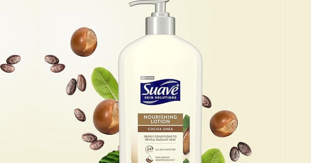 A bottle of Suave Cocoa Shea Lotion