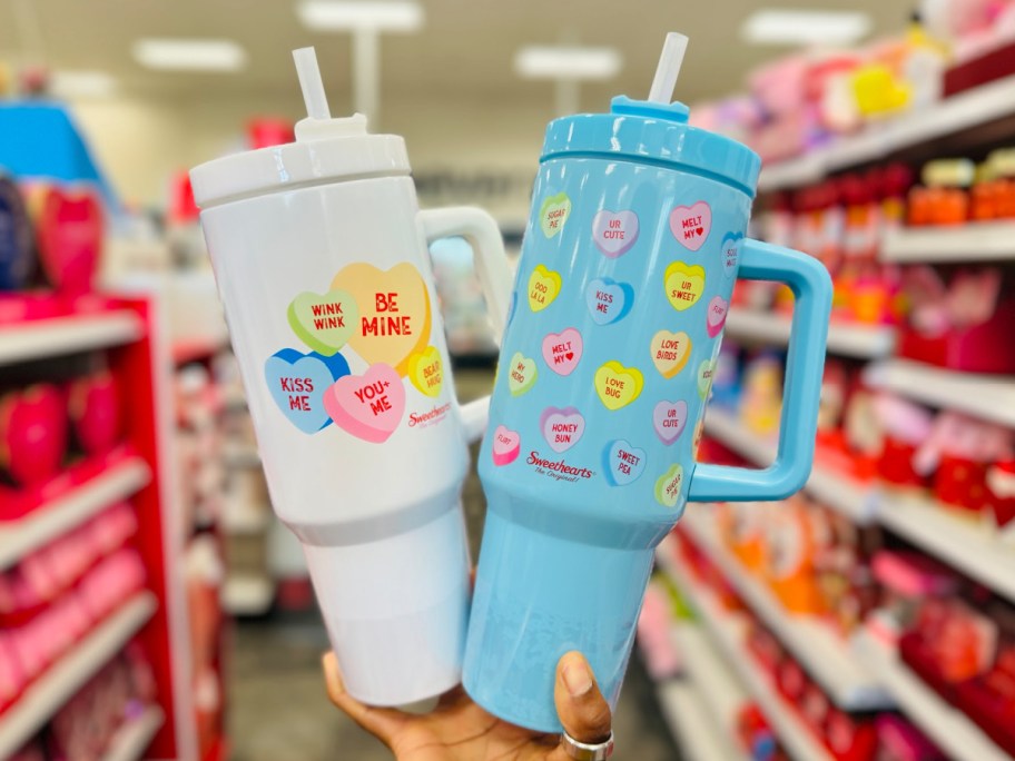 Sweethearts 40oz Drink Tumbler in White and blue