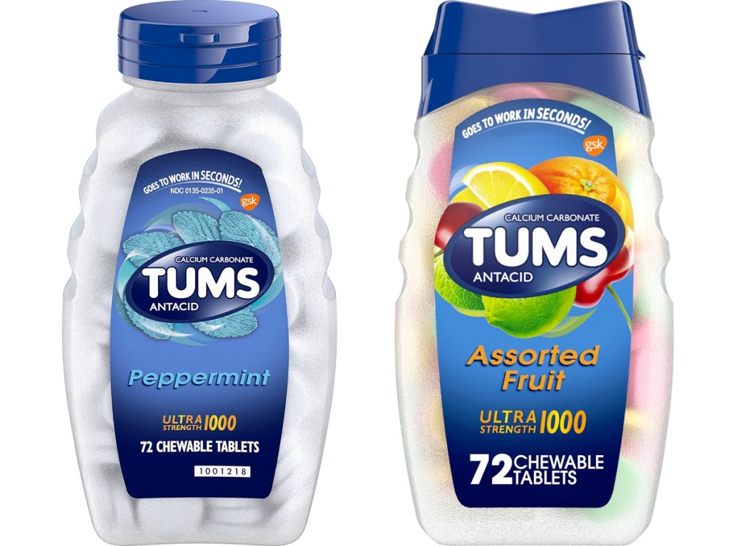 two bottles of TUMS Ultra Strength Antacid Tablets