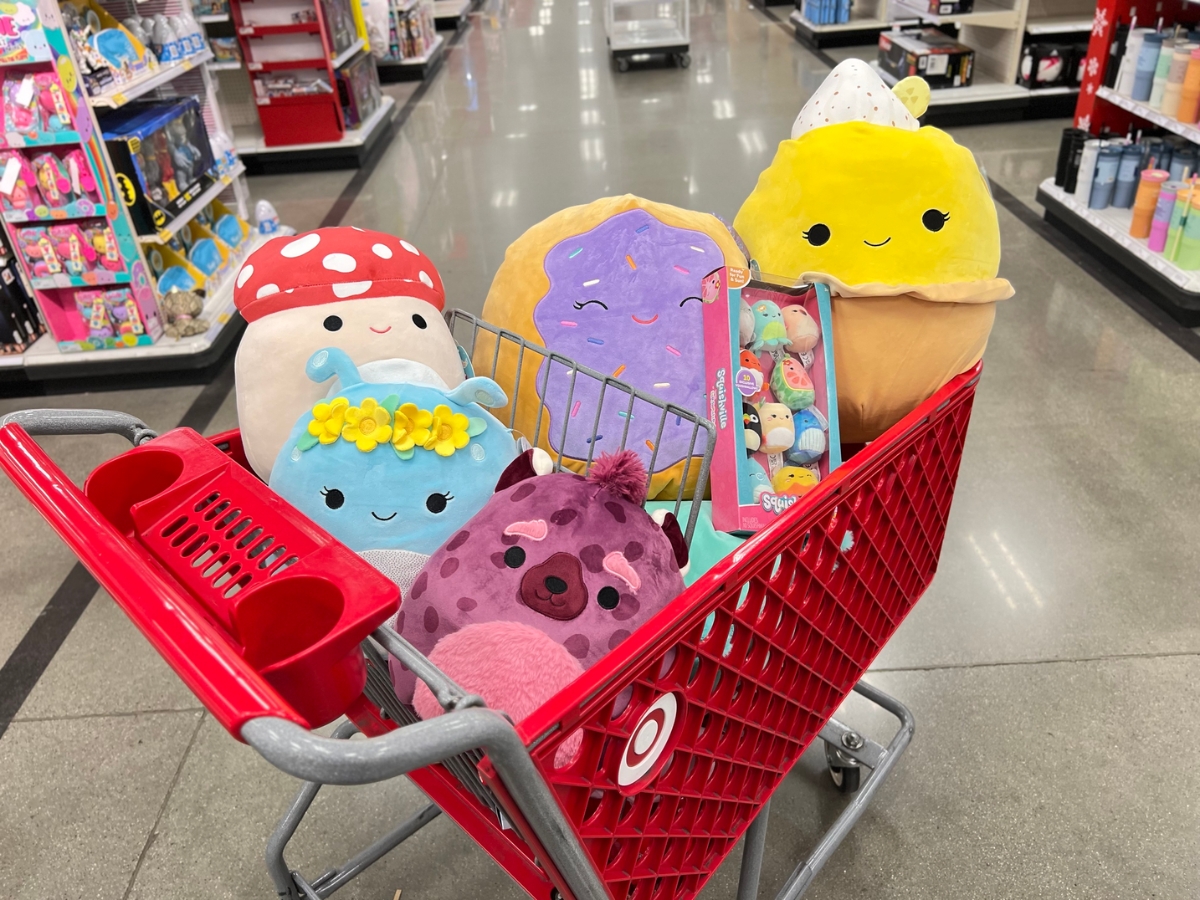 target cart full of squishmallows in store