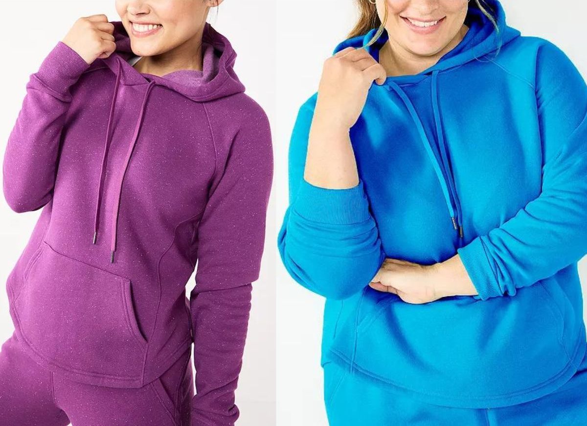 Stock images of two women wearing Tek gear sweatshirts