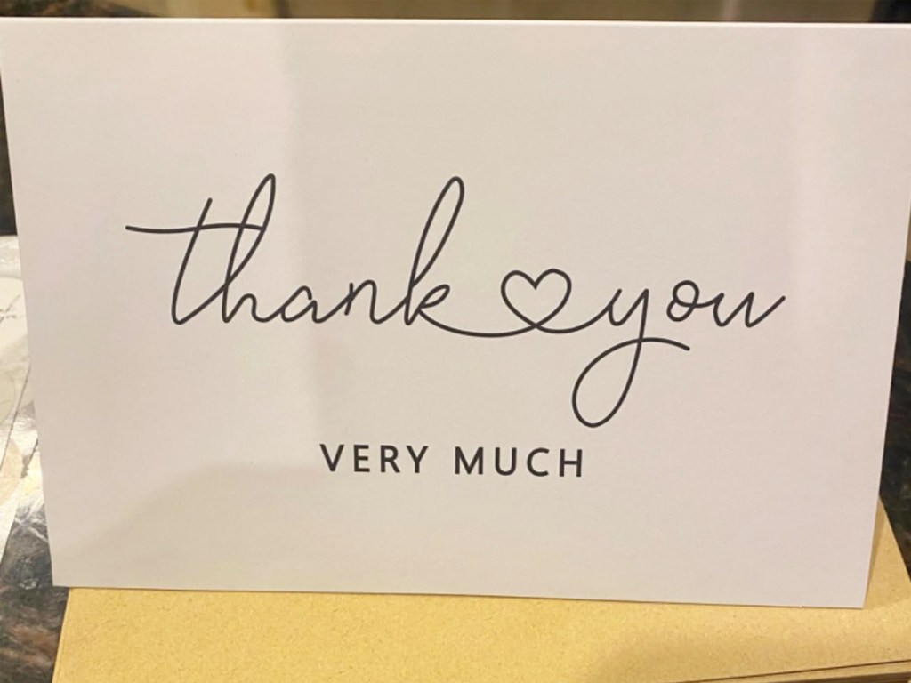 white card that says thank you very much