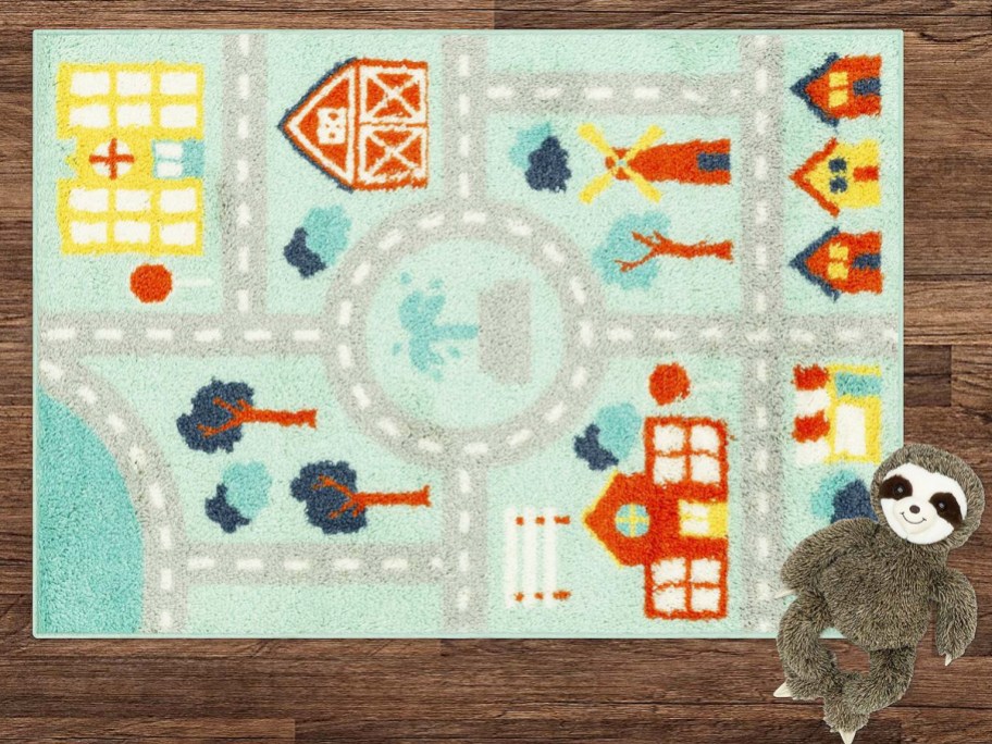 building and road print kids area rug