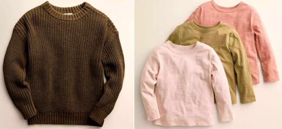 a toddler sweater and a 3 pack of toddler tees