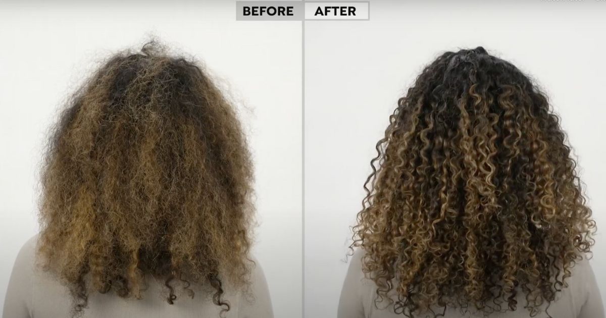 Side by side comparison of a woman with curls that used Tweak'd by Nature Haircare