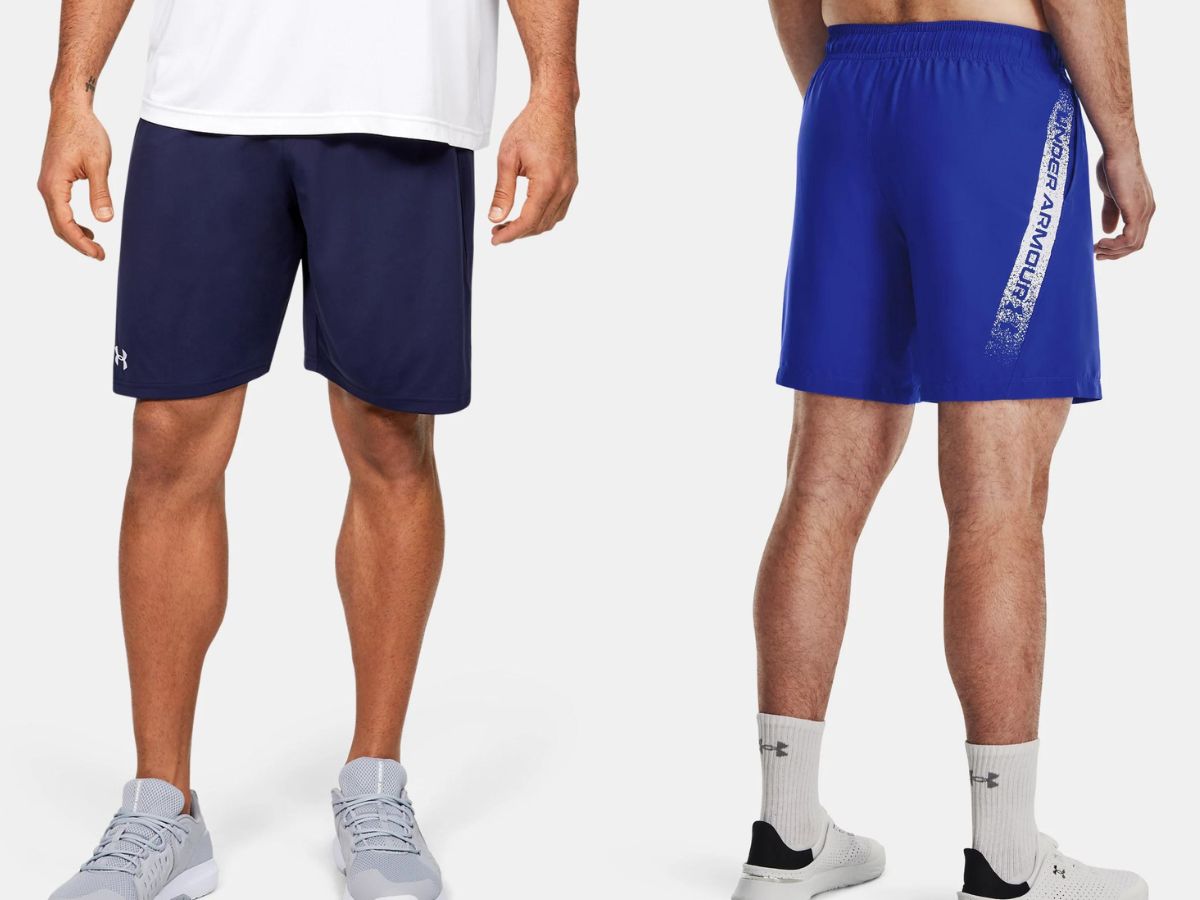 Stock images of 2 men wearing Under Armour shorts