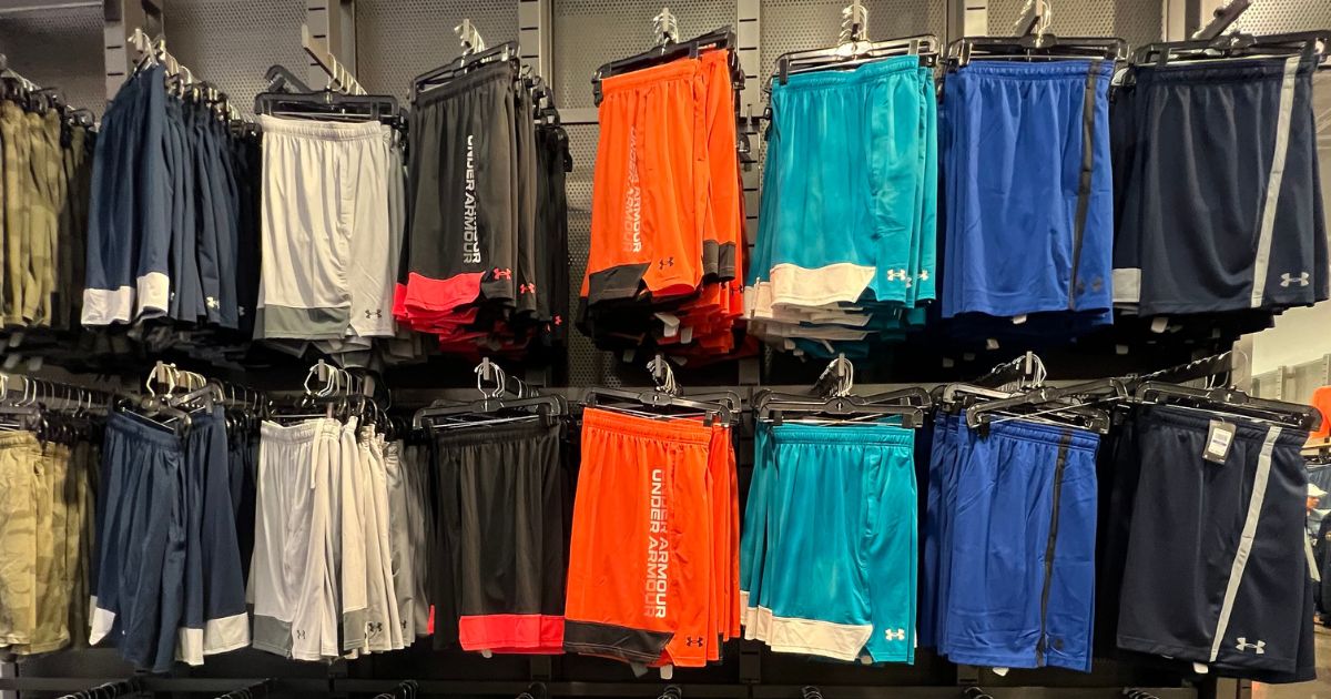 A wall of Under Armour Shorts