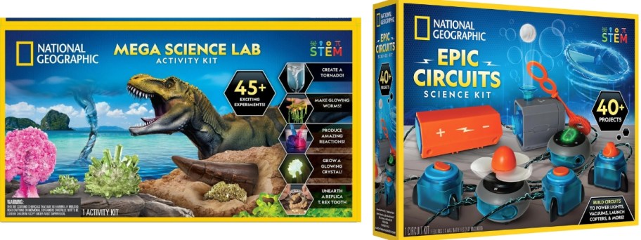 a National Geographic Mega Science Lab Kit box and Epic Circuits Box