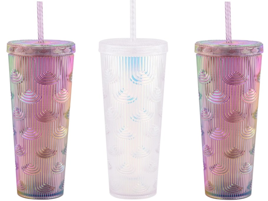 rainbow arch iridescent tumblers with straws