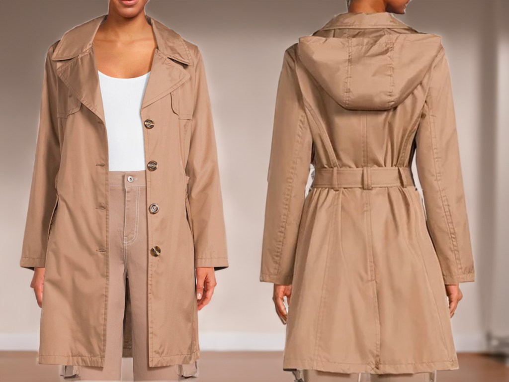 Urban Republic Women's Poly-Techno Hooded Trench Coat 