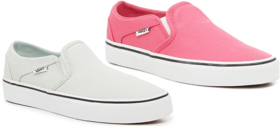 mint and pink slip-on vans sneakers