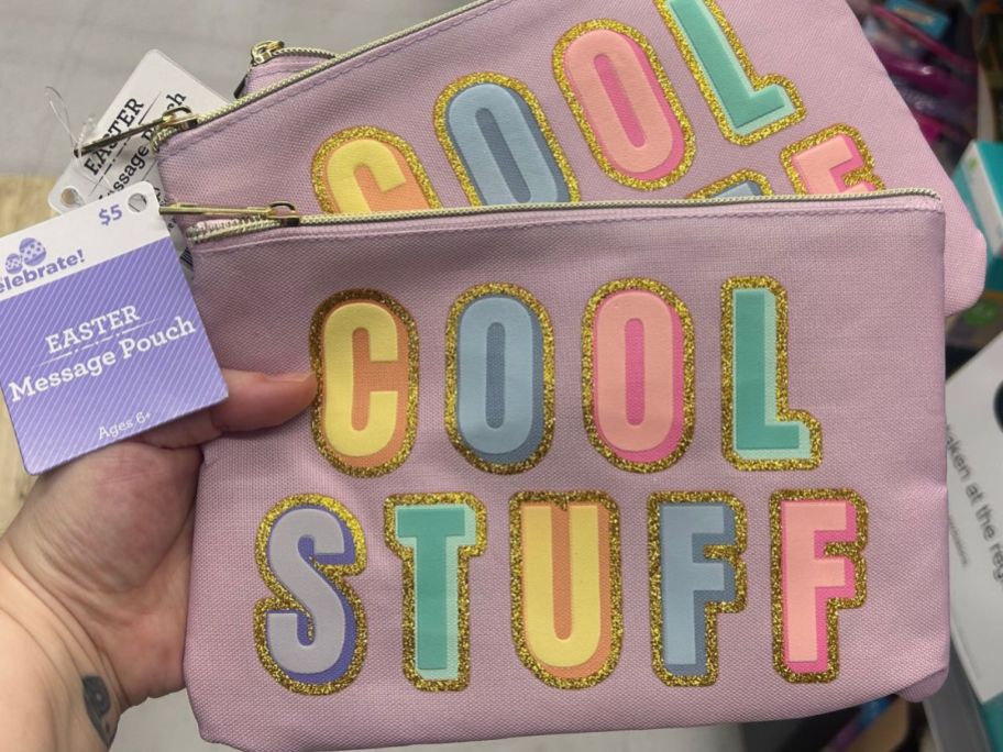 Easter zippered pouches that say "Cool Stuff"